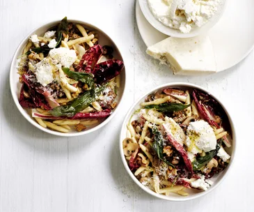 Strozzapreti with sausage, radicchio and sage