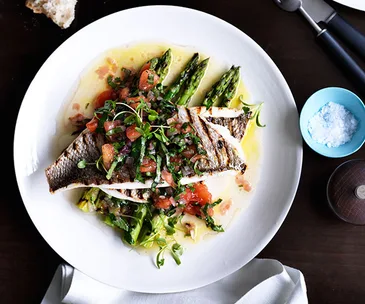 Grilled baby snapper with sauce Antiboise