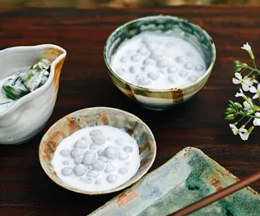 Amy Chanta and Palisa Anderson’s bua loy (warm coconut cream pudding with taro dumplings)