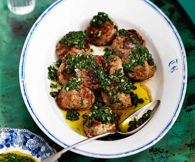 Veal and ricotta meatballs with salsa verde