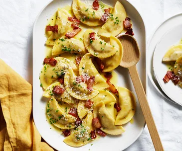 Al Dente’s potato, pancetta and caramelised onion mezzalune