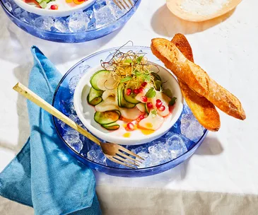 Scallop crudo with crisp ginger and pomegranate