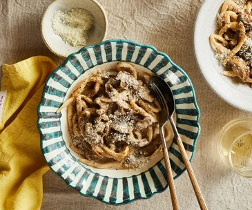 Enrico Tomelleri’s pici with cacio e pepe and shiitake