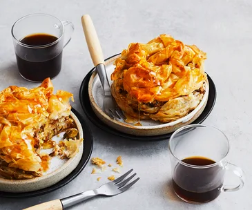 Easy ricotta baklava with tea-poached pears