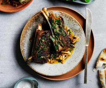 Paul Farag’s chermoula lamb ribs fatteh
