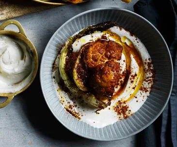 Fried cauliflower in baharat and tahini sauce