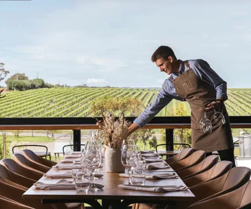 Maxwell in the McLaren Vale, SA dining table setting overlooking vineyards