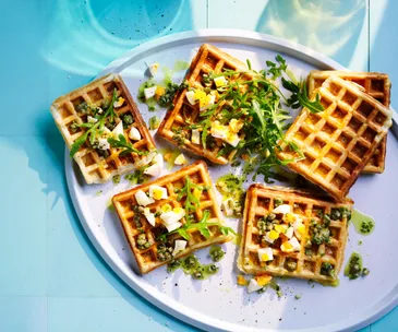 Crisp potato waffles with sauce gribiche