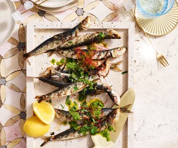 Baked sardines with zhoug