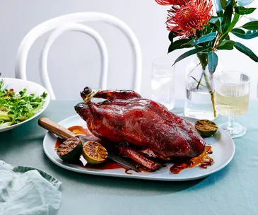 Burnt honey and pineapple-glazed duck