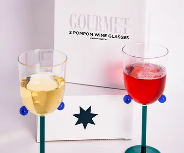 WIN* One of 8 Sets of Gourmet Traveller x Maison Balzac Pompom Wine Glasses