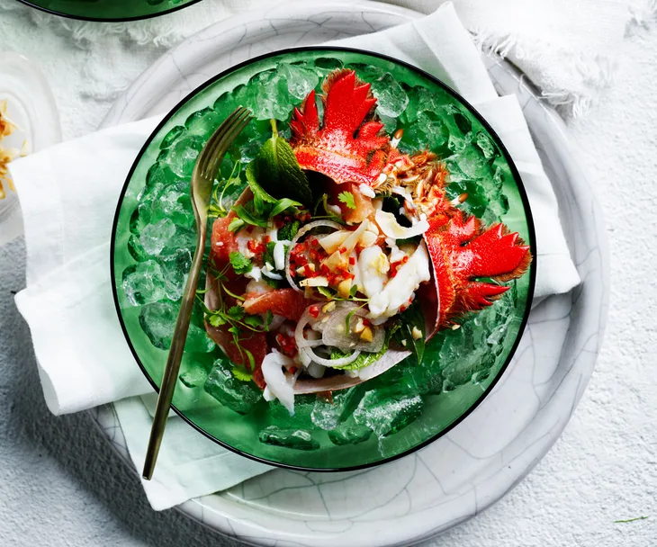 Spanner crab, pink grapefruit and coconut salad