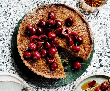 Coconut and cherry frangipane tart