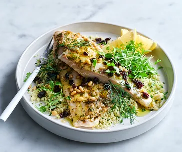 Spiced tahini baked fish
