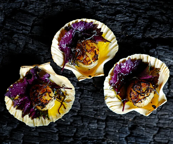 Scallops in half shell from Japanese restaurant Yakitori Yurippi