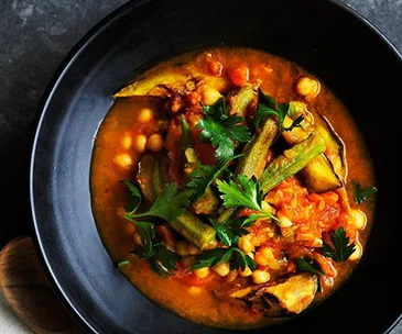 Quick okra, eggplant and turmeric stew