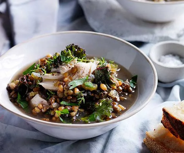 Chicken, lentil and kale soup