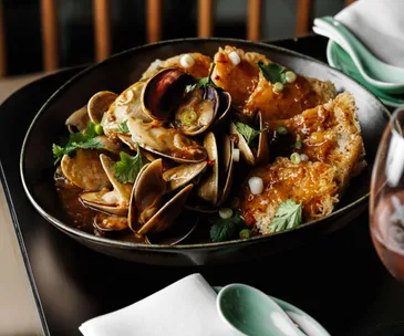 Pipis with XO sauce and vermicelli.