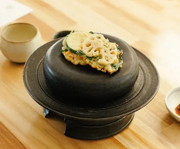 The vegetable fritters served at Chae. 