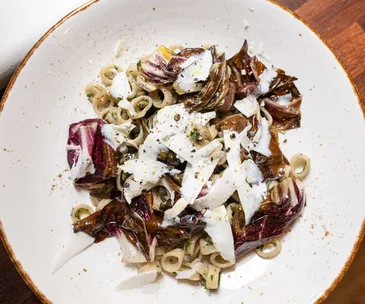 Patch Kitchen and Garden in th Adelaide Hills, SA. Photo of a pasta dish with parmesan and radicchio