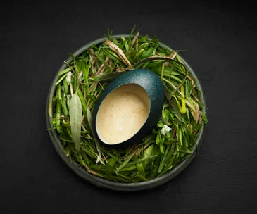 Attica in Ripponlea, Melbourne dish of whipped emu egg with sugar bag