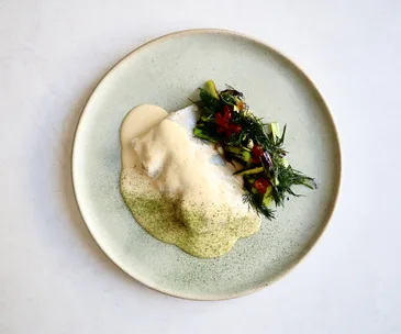 Bar Rochford in Canberra ACT dish of  steamed snapper fillet sauced in smoked crème fraîche