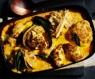 Baked cauliflower recipe in Bûche D’Affinois custard