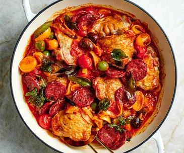 Chicken cacciatore recipe with salami and green olives