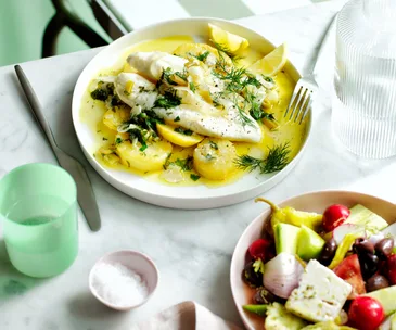 Mediterranean food in Australia - fish and greek salad