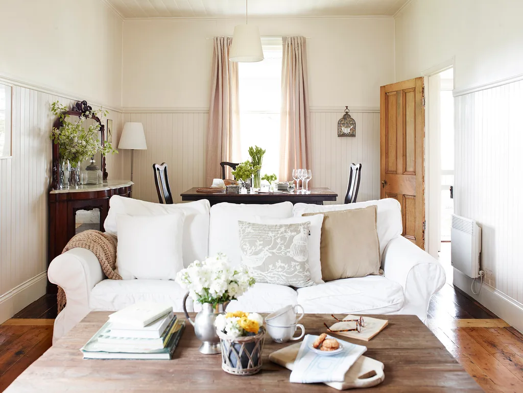 Classic cottage living and dining room featuring a mix of vintage and antique furniture and Ikea gems.