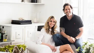 Juliet Love and Charlie Albone in the living room of their Sydney home.