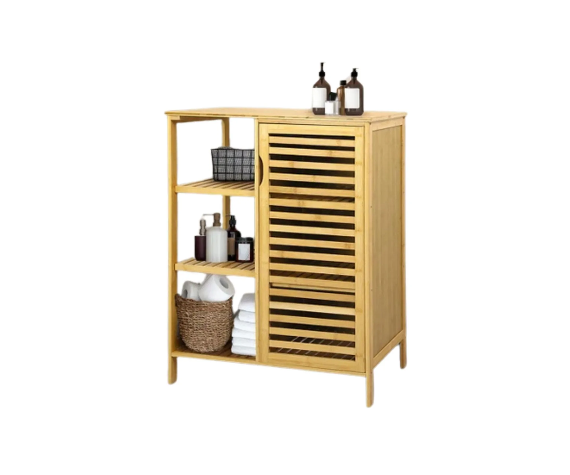 Bamboo bathroom storage. 