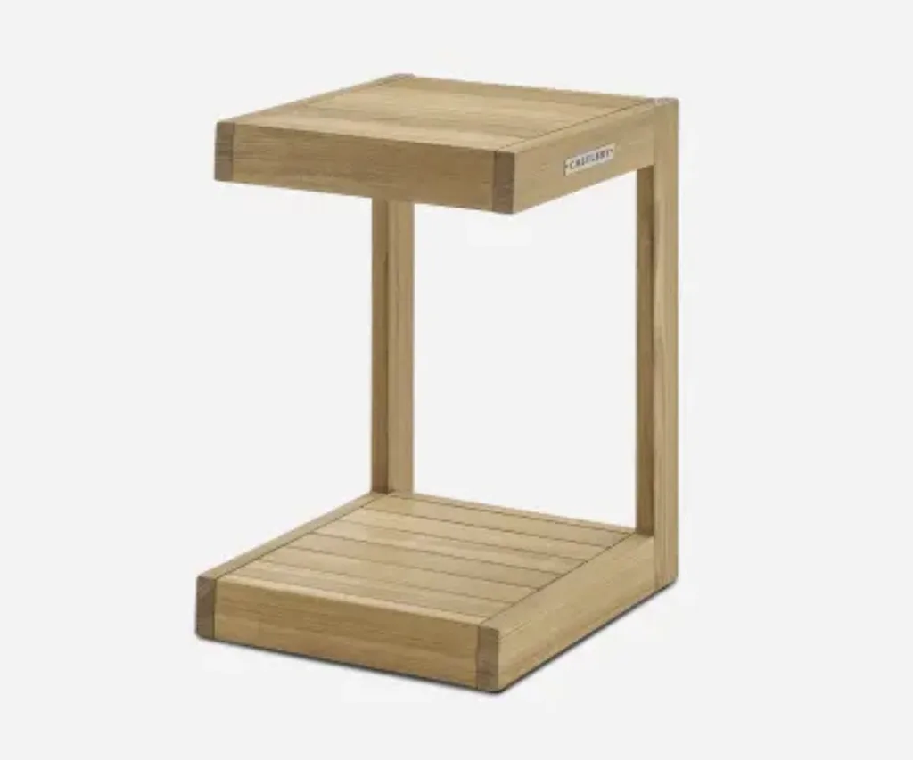A teak outdoor furniture side table