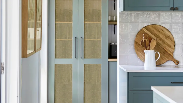 kitchen cabinet doors brass mesh inlays by Arrow Metal