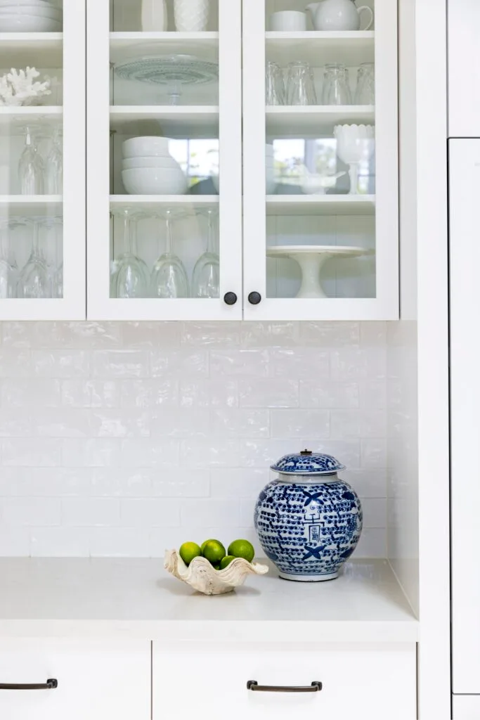 kitchen cabinet doors glass white splashback and joinery