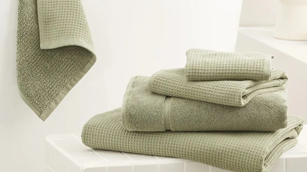 Cotton waffle towel range by Dri Glo in colour sea foam