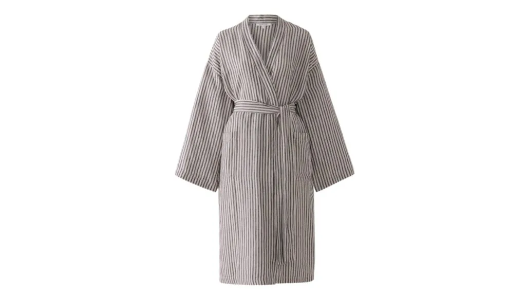 Belgian linen bathrobe by Sheridan in striped fabric