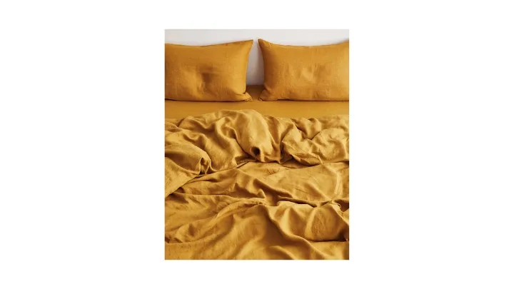 100% french flax linen bedding set in turmeric