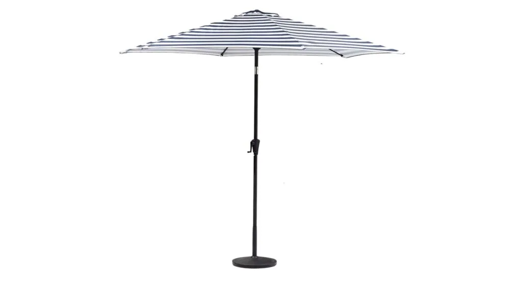 Striped blue and white outdoor umbrella