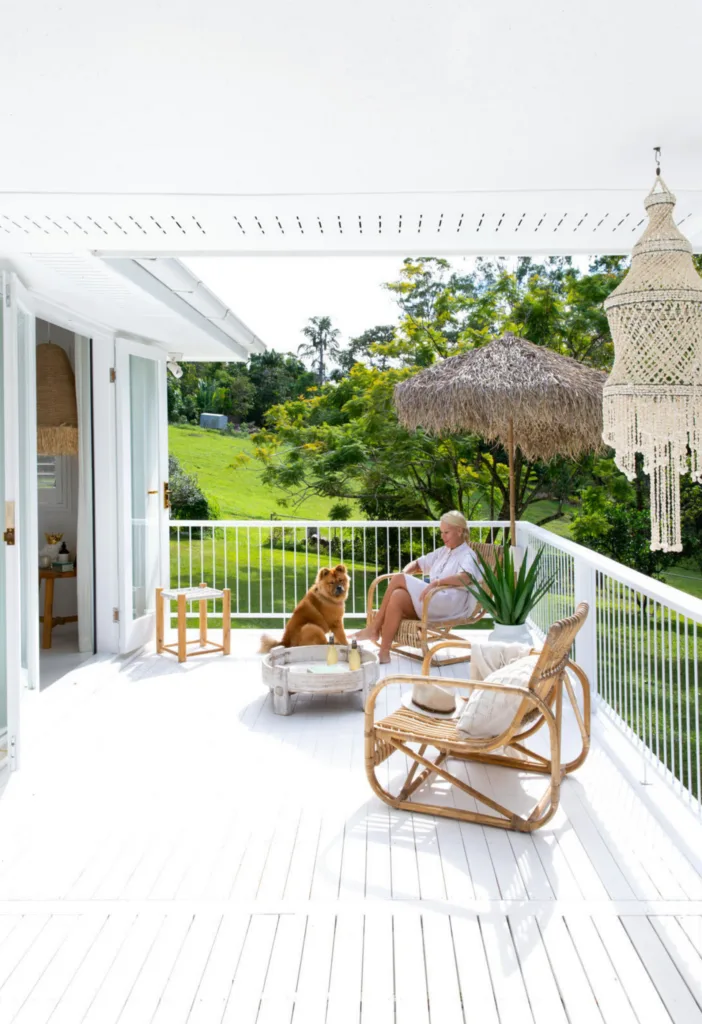 Wide balcony with seating area