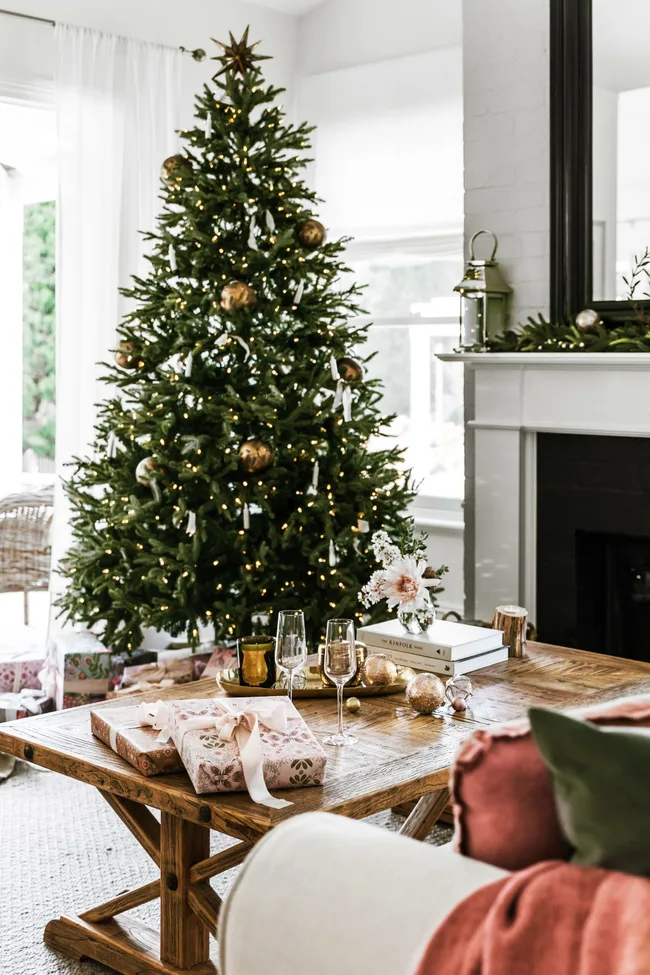 A country Christmas tree with warm white touches