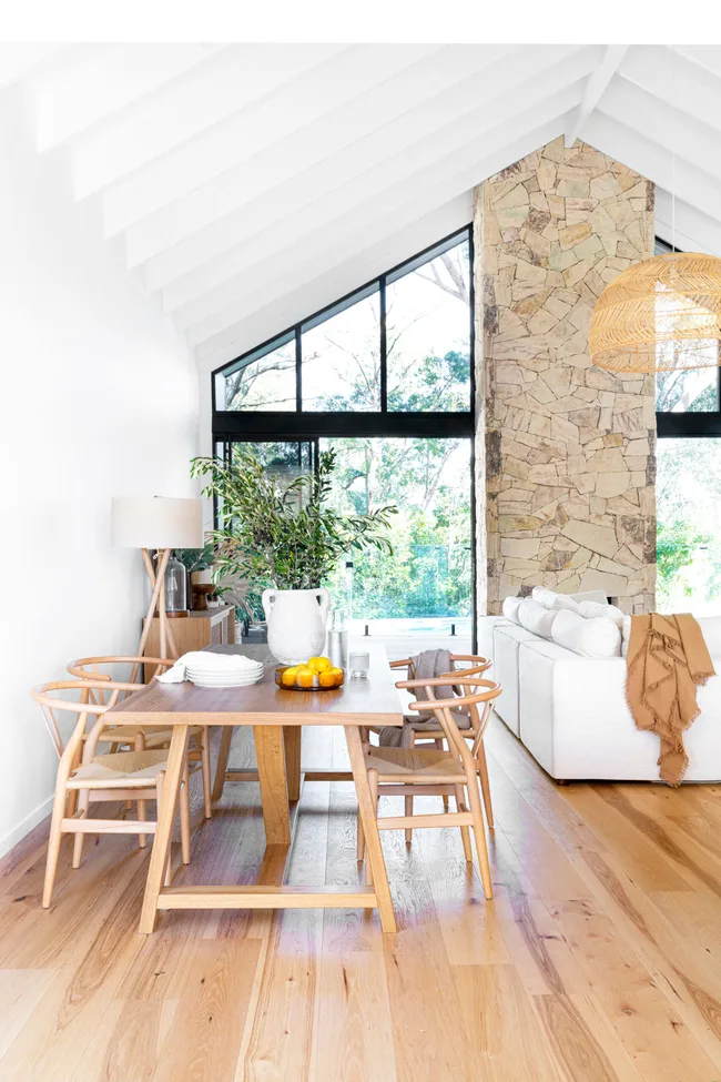 Sand coloured flooring in high traffic areas of a beach house