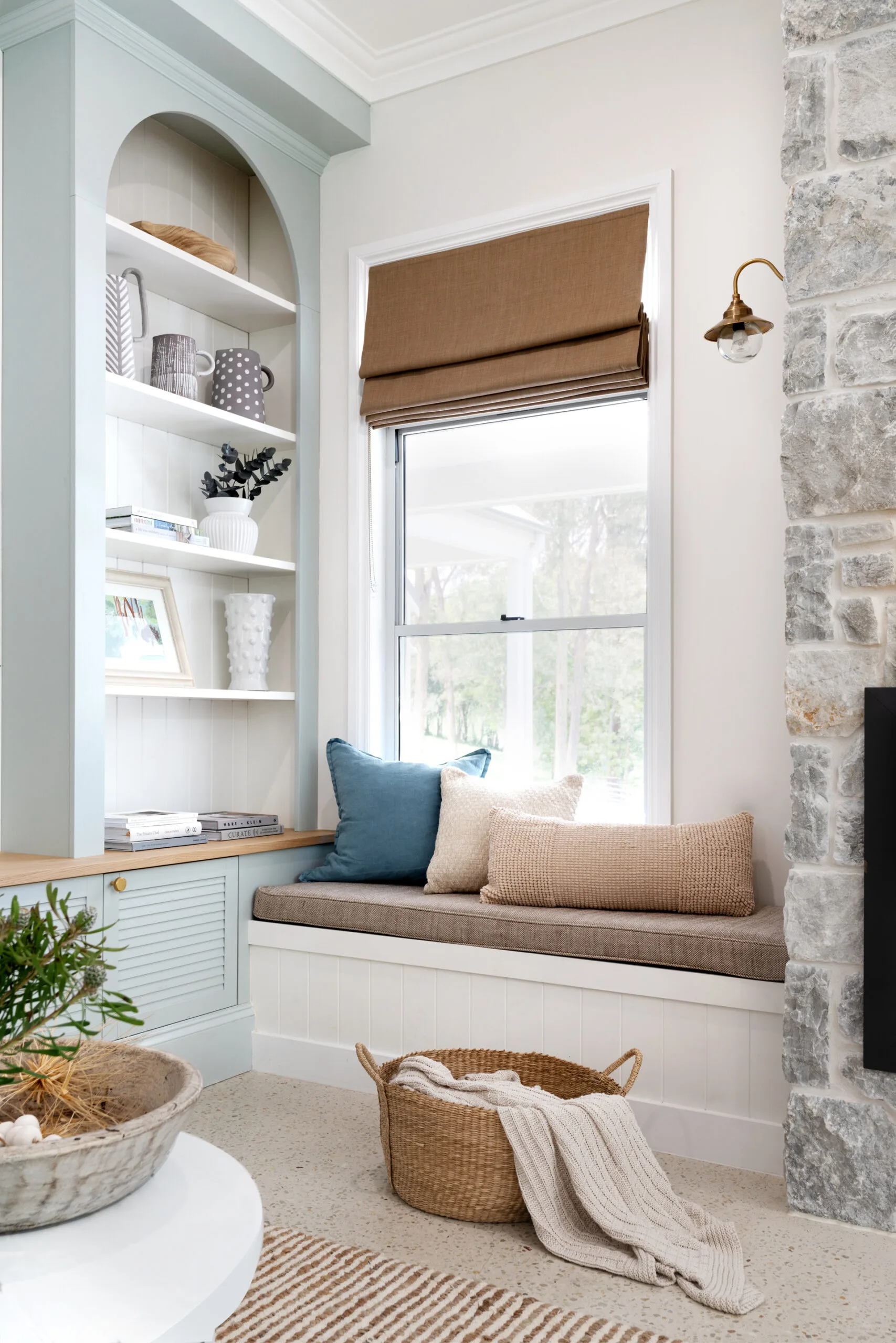 Window seat in a modern country farmhouse in Brisbane.