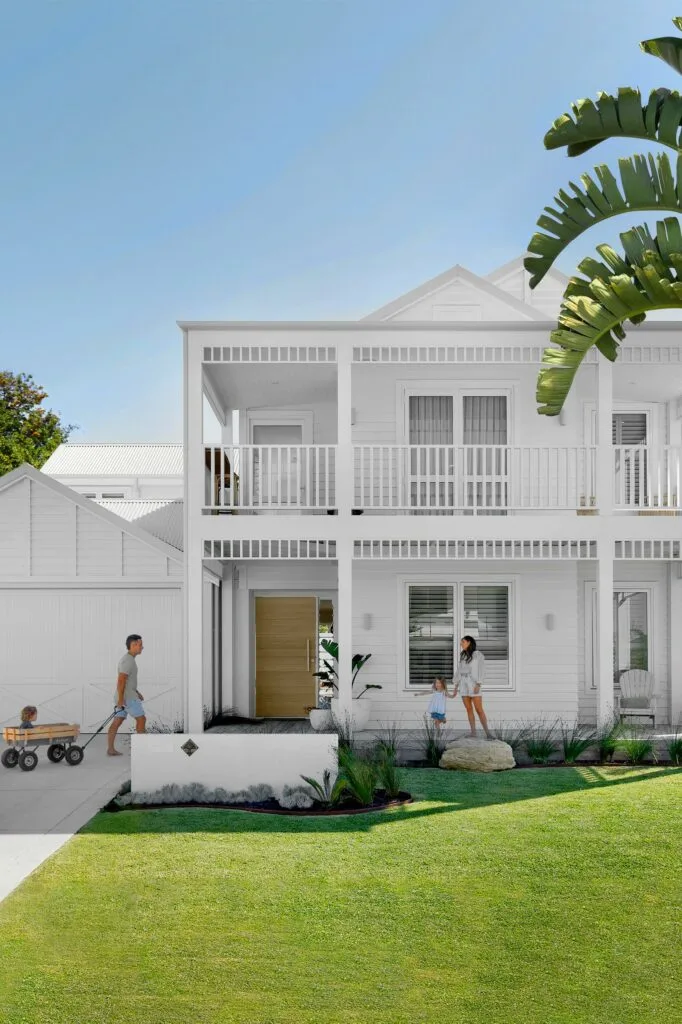 laid back tropical hamptons home wa front white exterior