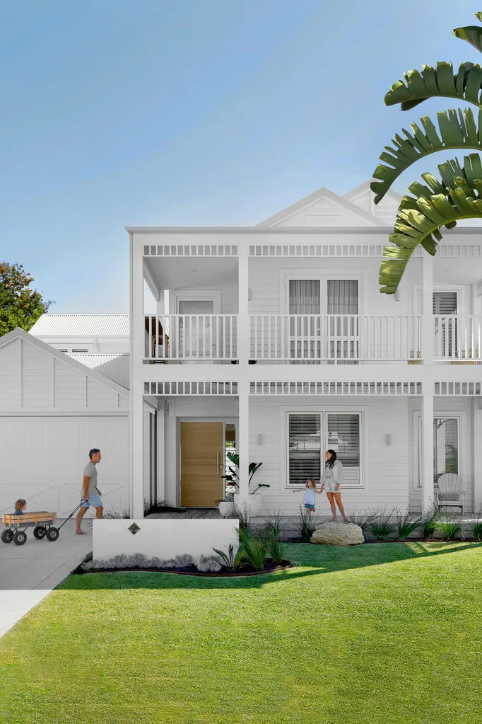 laid back tropical hamptons home wa front white exterior