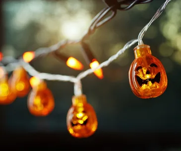 Close up of pumpkin fairy lights