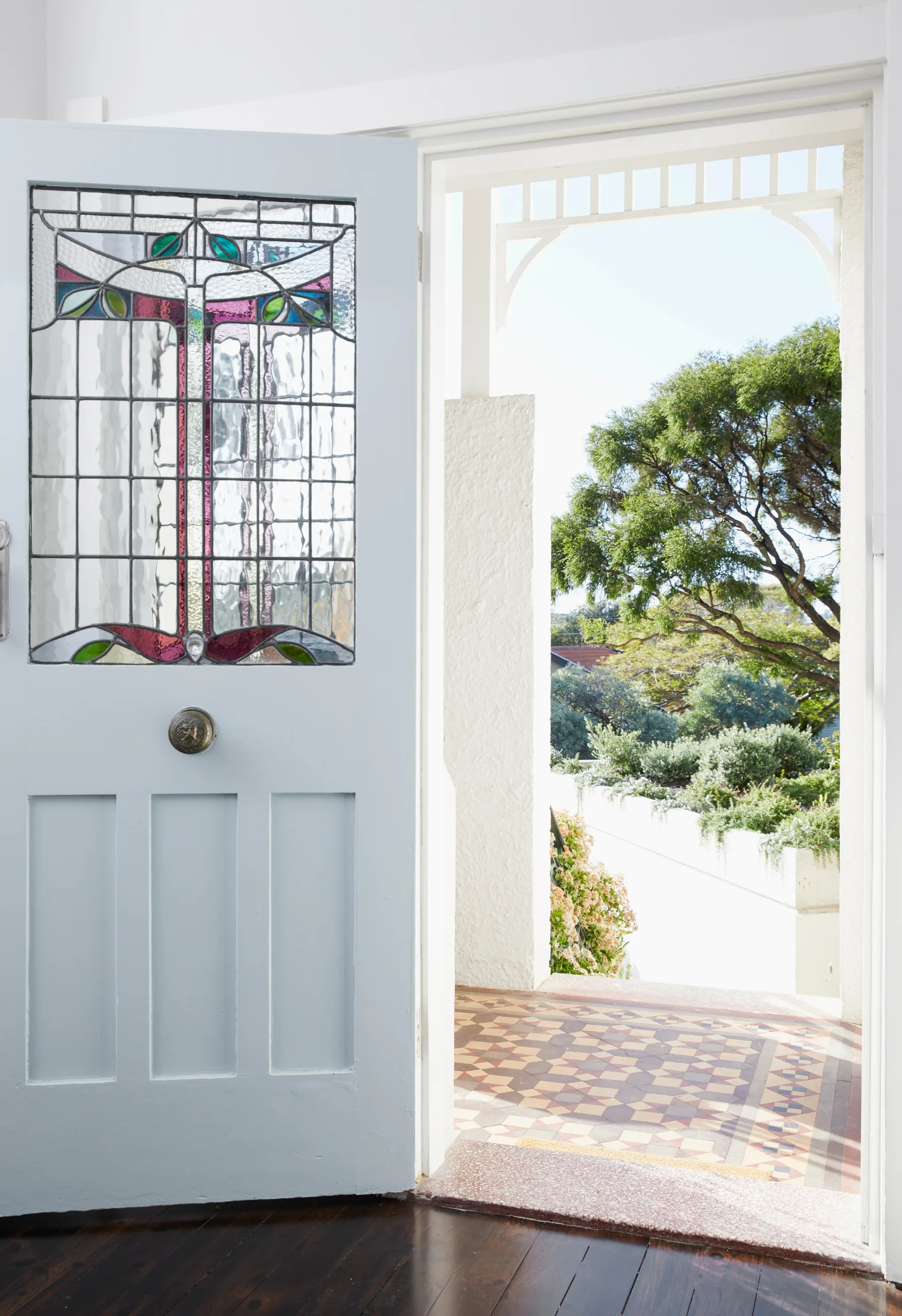 stained glass door pale blue front door