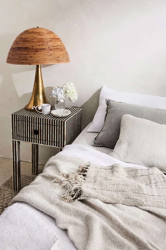 Bed with cosy neutral winter bedding