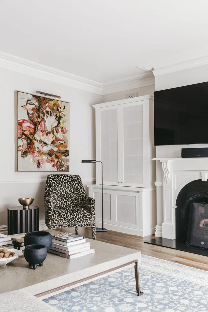 white living room with accent chair