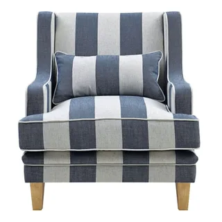 Bondi Hamptons linen blend armchair in Denim/Cream